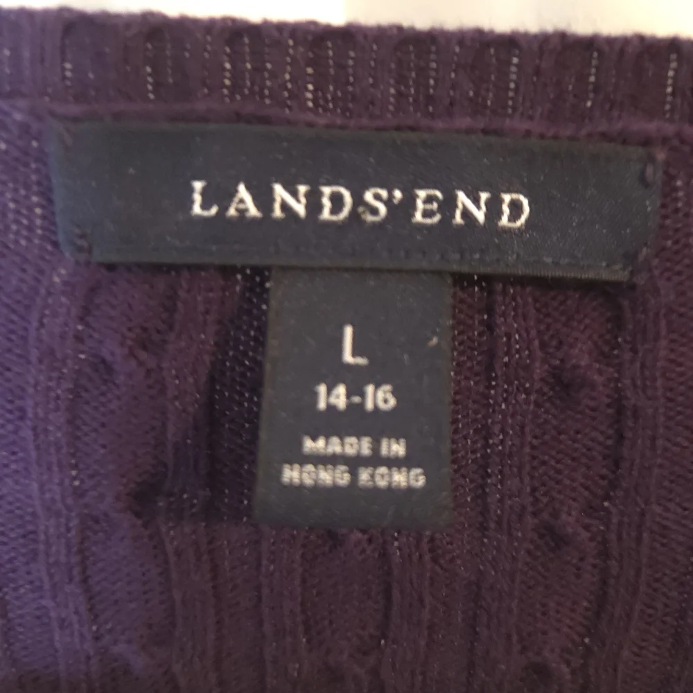 Lands' End Women's Pretty Deep Purple Button Up Cable Knit Cardigan Size L